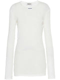 Miu Miu Logo Patch Ribbed Jersey Dress — White — Size XS — Front View
