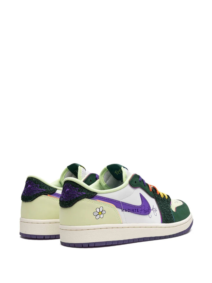 Air Jordan 1 Low Og Doernbecher 2023 Sneakers — Green/Purple/White — Size US M 10.5 - US W 12 — Back View