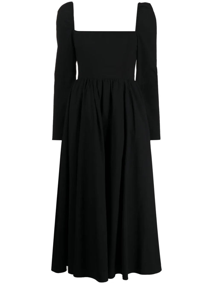 Reformation Elly Square Neck Midi Dress — Black — Size XS — Front View