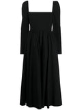 Reformation Elly Square Neck Midi Dress — Black — Size XS — Front View
