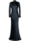 Michelle Mason Open Back Long Sleeve Gown Dress — Blue/ Navy — Size XS — Front View