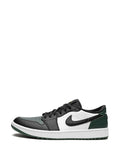 Air Jordan 1 Low G White/Black/Noble Green/Pollen Sneakers — Black/Dark Green/White — Size US M 9.5 - US W 11 — Detail View