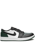 Air Jordan 1 Low G White/Black/Noble Green/Pollen Sneakers — Black/Dark Green/White — Size US M 9.5 - US W 11 — Front View