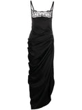 Jacquemus La Saudade Floral Embroidered Asymmetric Dress — Black/ Red — Size XS — Front View