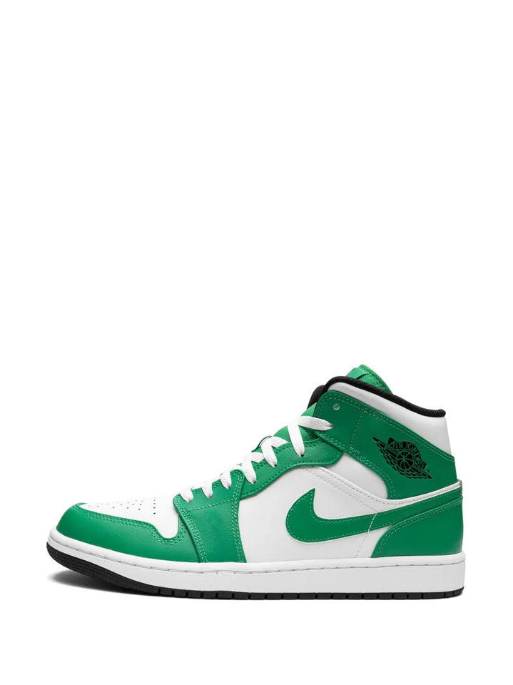Air Jordan 1 Mid Lucky Green Sneakers — Lucky Green/White/Black — Size US M 11.5 - US W 13 — Detail View