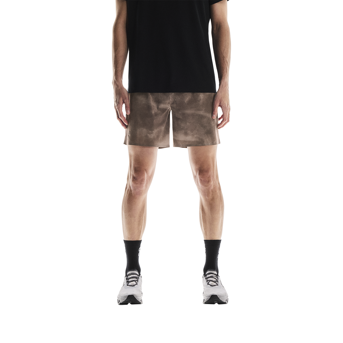 ON 7" Performance Shorts AOP — Cinder — Size Small — Front View