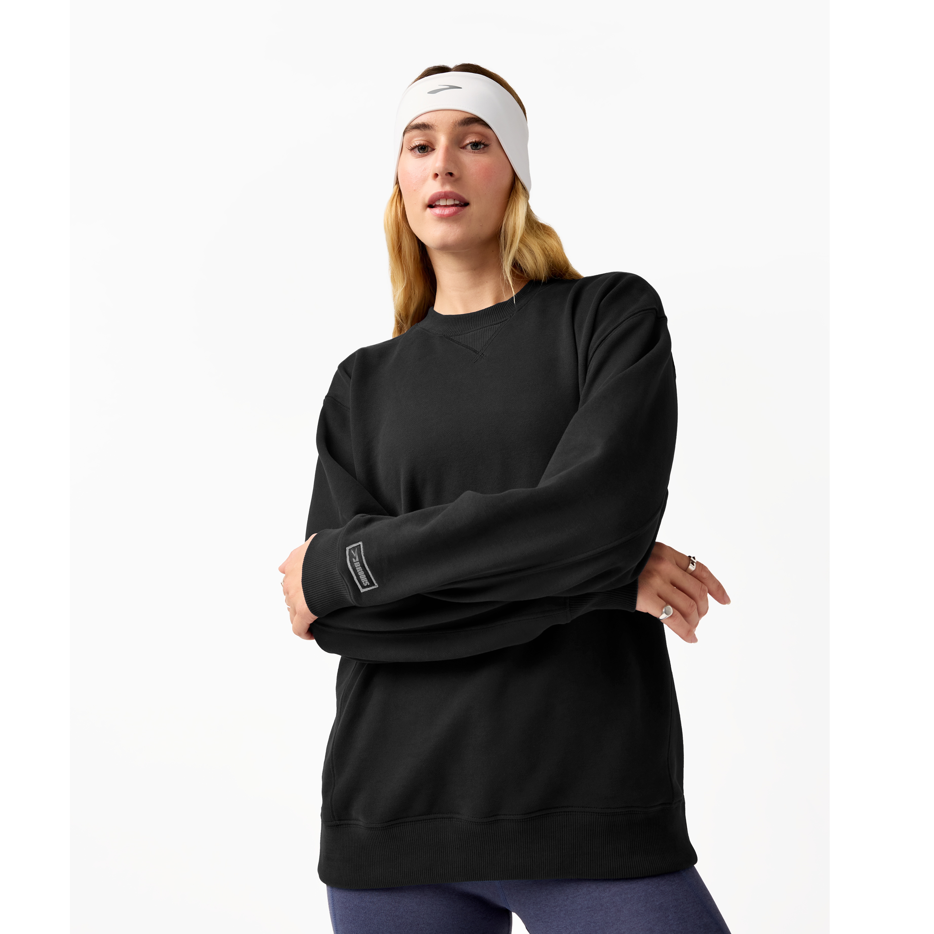 Brooks The Crew Sweatshirt — Black — Size XSmall — Side View