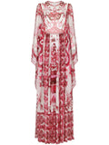 Dolce Gabbana Majolica Print Silk Maxi Dress — White/ Red — Size XS — Front View