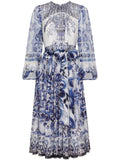 Dolce Gabbana Majolica Print Silk Midi Dress — White/ Blue/ Red — Size XS — Front View