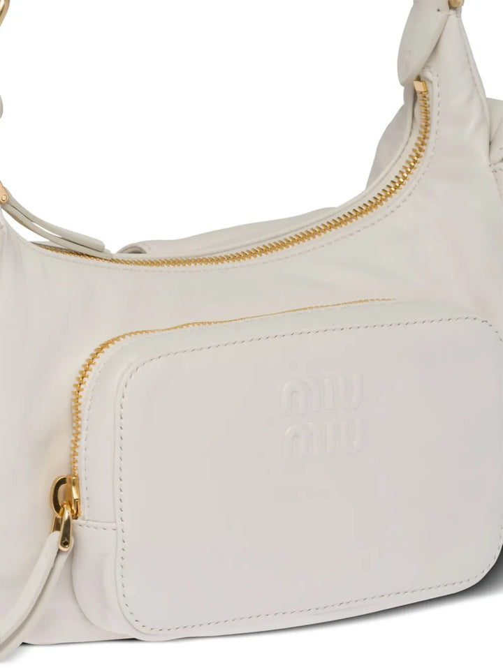 Miu Miu Logo Embossed Leather Shoulder Bag — Same as shown — Size One Size — Lifestyle View