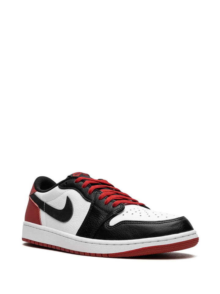 Air Jordan 1 Low Og Black Toe Sneakers — White/Black/Dark Red — Size US M 10.5 - US W 12 — Side View