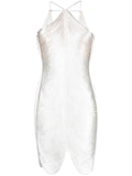 Cult Gaia Mara Halterneck Fringed Minidress — White/ Silver — Size XS — Front View