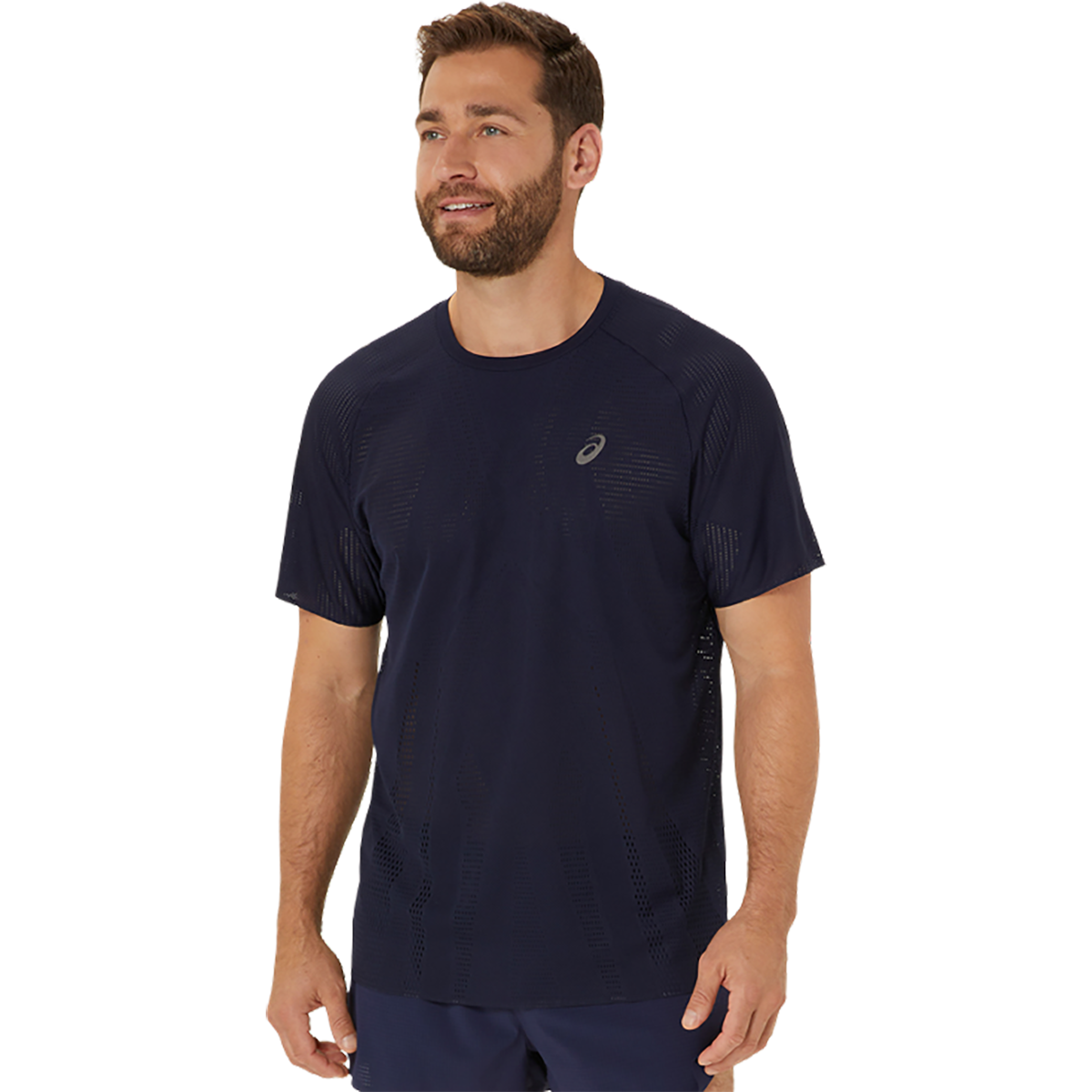 Asics Metarun Shortsleeve Tee — Denim Blue — Size Small — Side View