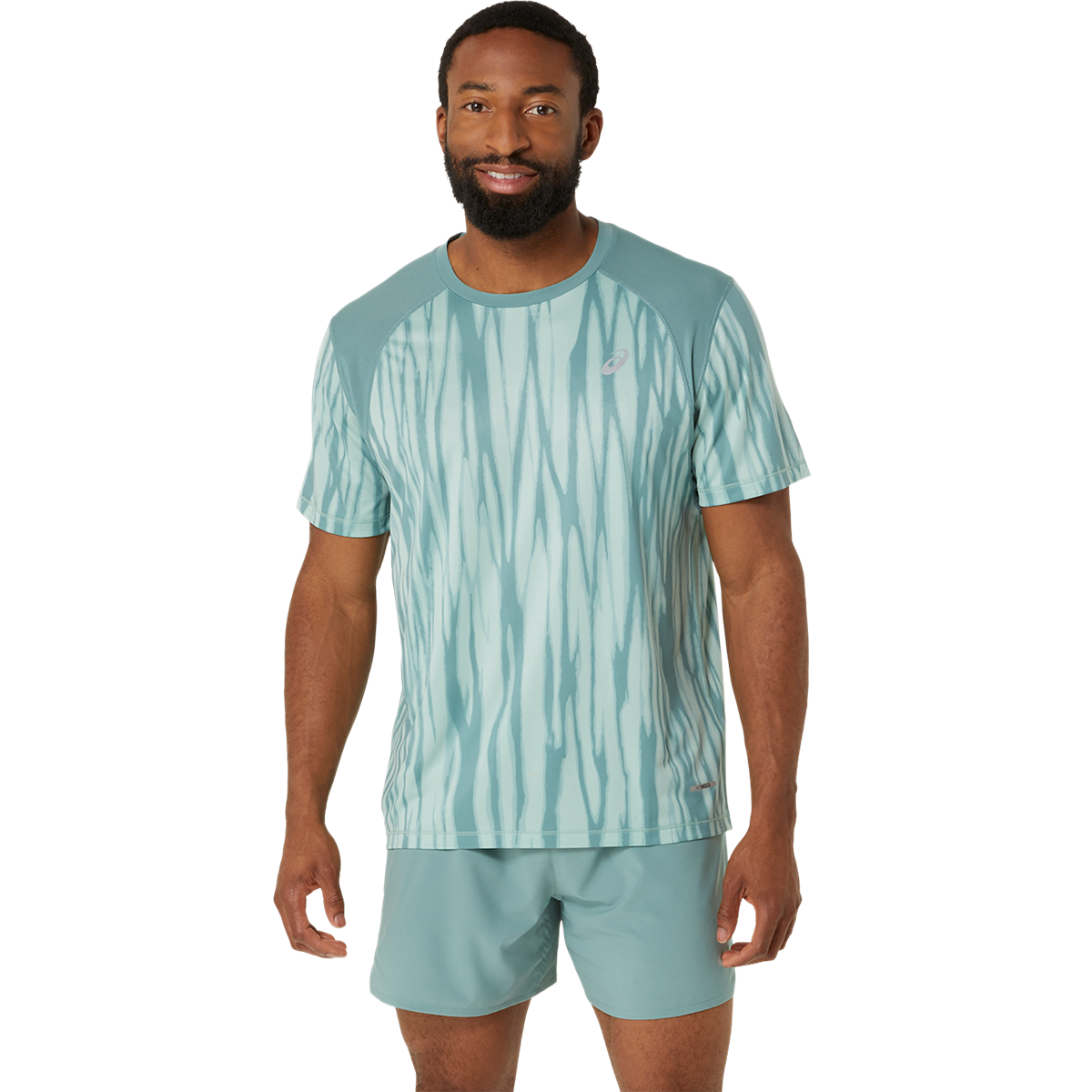 Asics Road All Over Print Shortsleeve Tee — Light Celadon - Celadon — Size Small — Side View