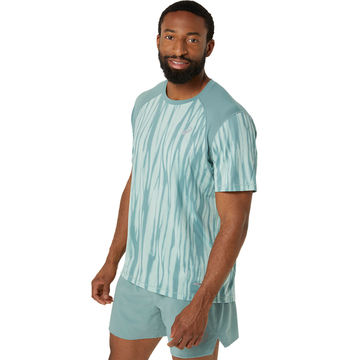 Asics Road All Over Print Shortsleeve Tee — Light Celadon - Celadon — Size Small — Back View