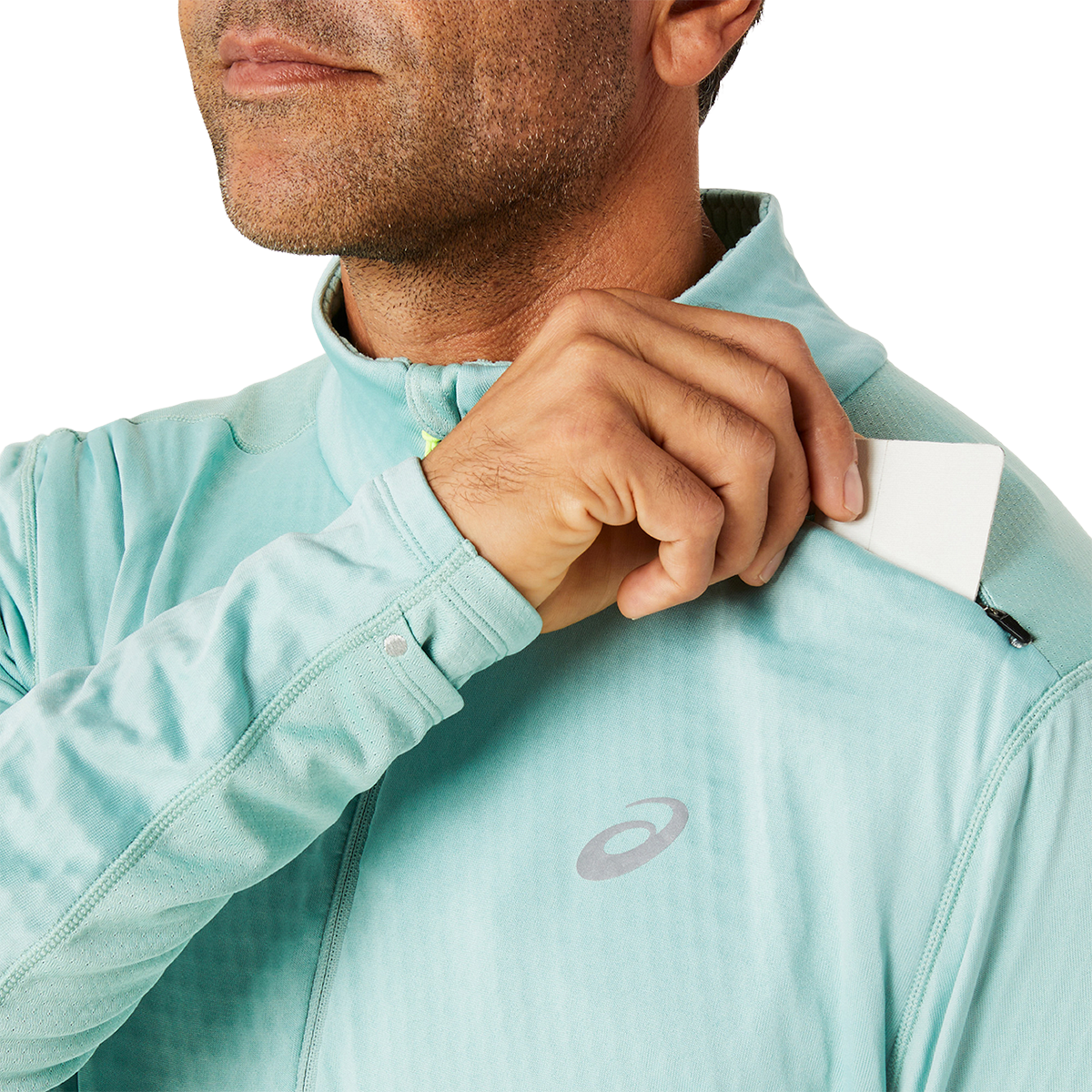 Asics Road Winter 1/2 Zip Mid Layer — Light Celadon — Size Small — Detail View