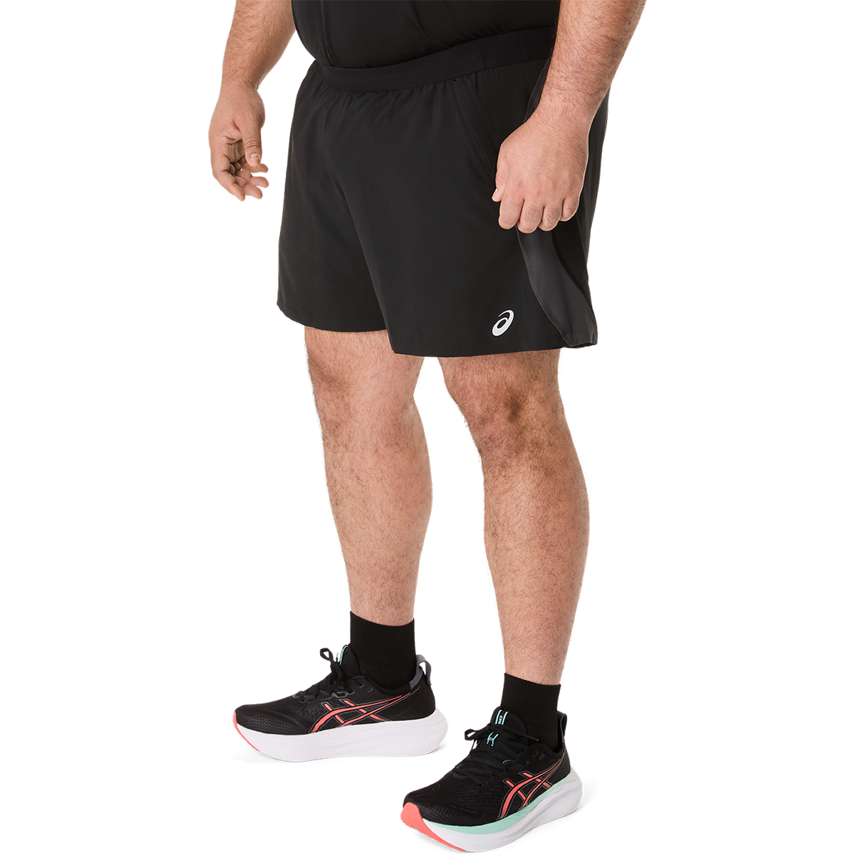 Asics Road 5in Short — Performance Black - Graphite Grey — Size Large — Lifestyle View