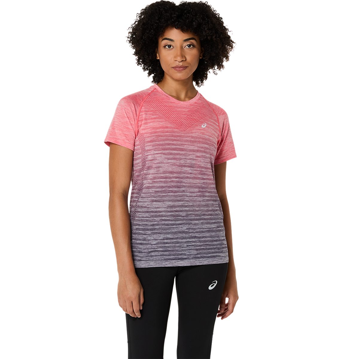 Asics Seamless SS Top — Coral Reef - Greyish Purple — Size Large — Front View