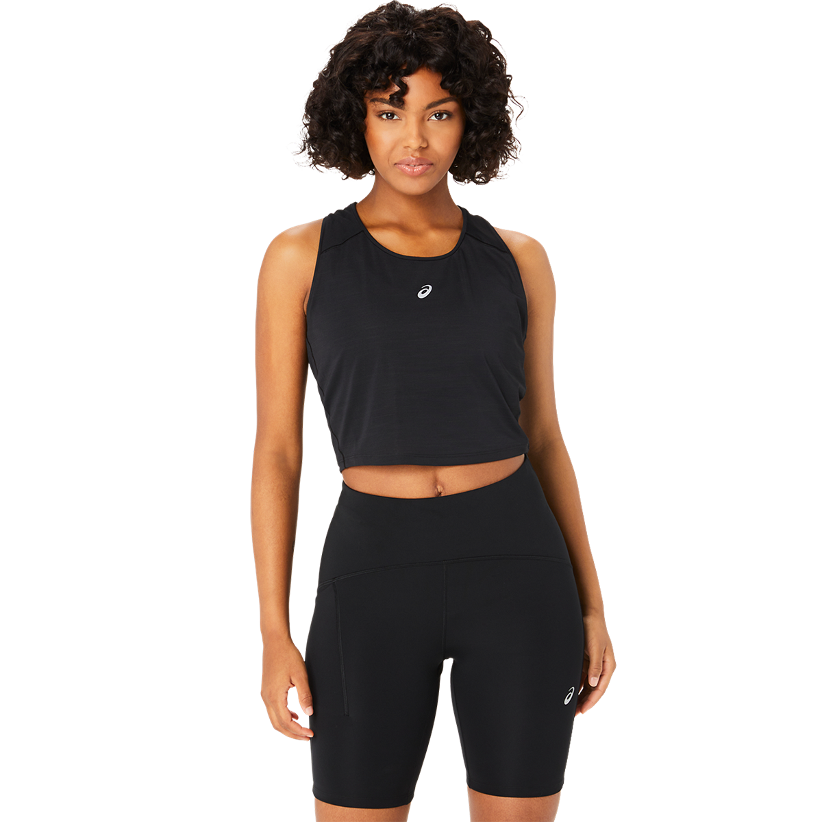 Asics Road Crop Top — Performance Black — Size XSmall — Front View