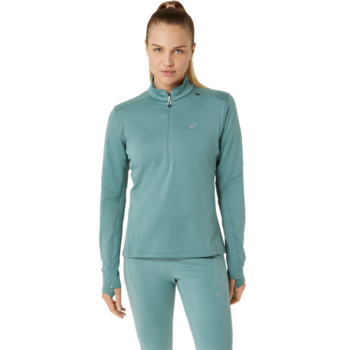 Asics Road Winter 1/2 Zip Mid Layer — Celadon — Size XSmall — Front View