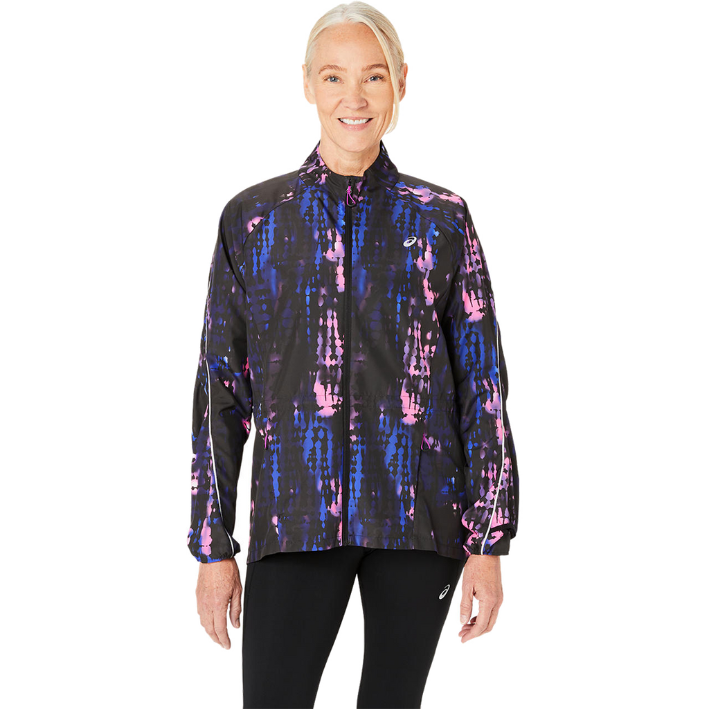 Asics Road Lite-Show Packable Jacket — Performance Black - Bold Magenta — Size Small — Front View