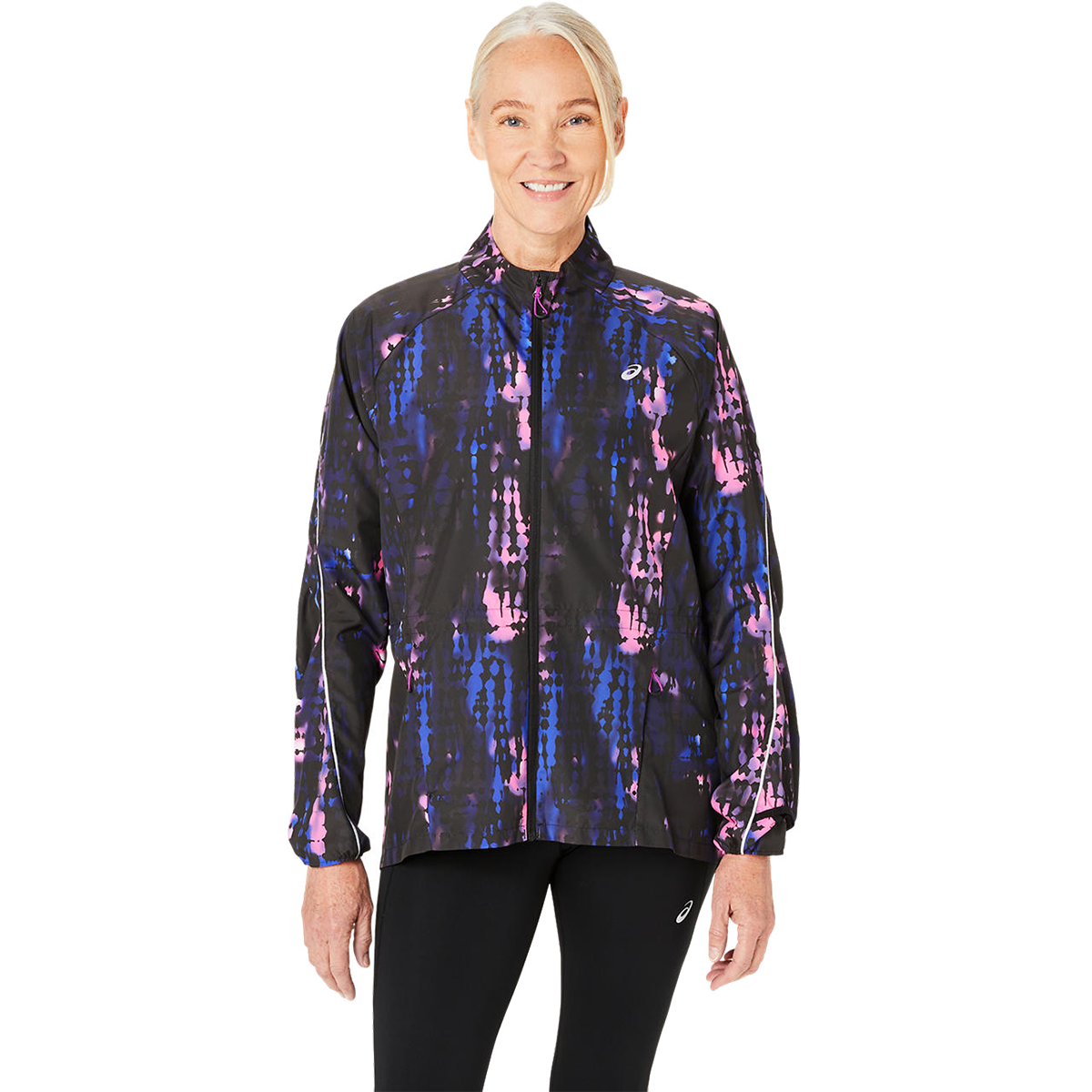 Asics Road Lite-Show Packable Jacket — Performance Black - Bold Magenta — Size Small — Front View