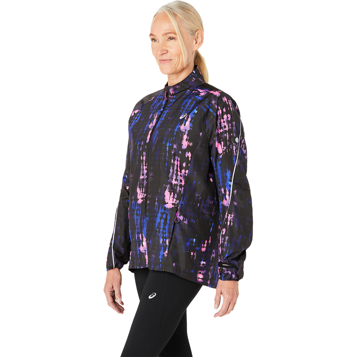 Asics Road Lite-Show Packable Jacket — Performance Black - Bold Magenta — Size Small — Side View