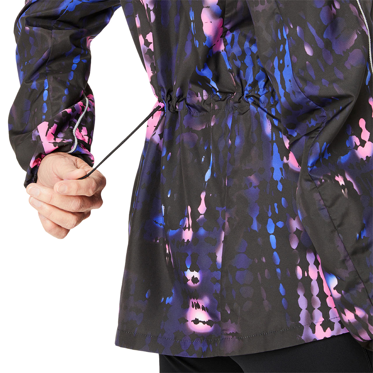 Asics Road Lite-Show Packable Jacket — Performance Black - Bold Magenta — Size Small — Lifestyle View