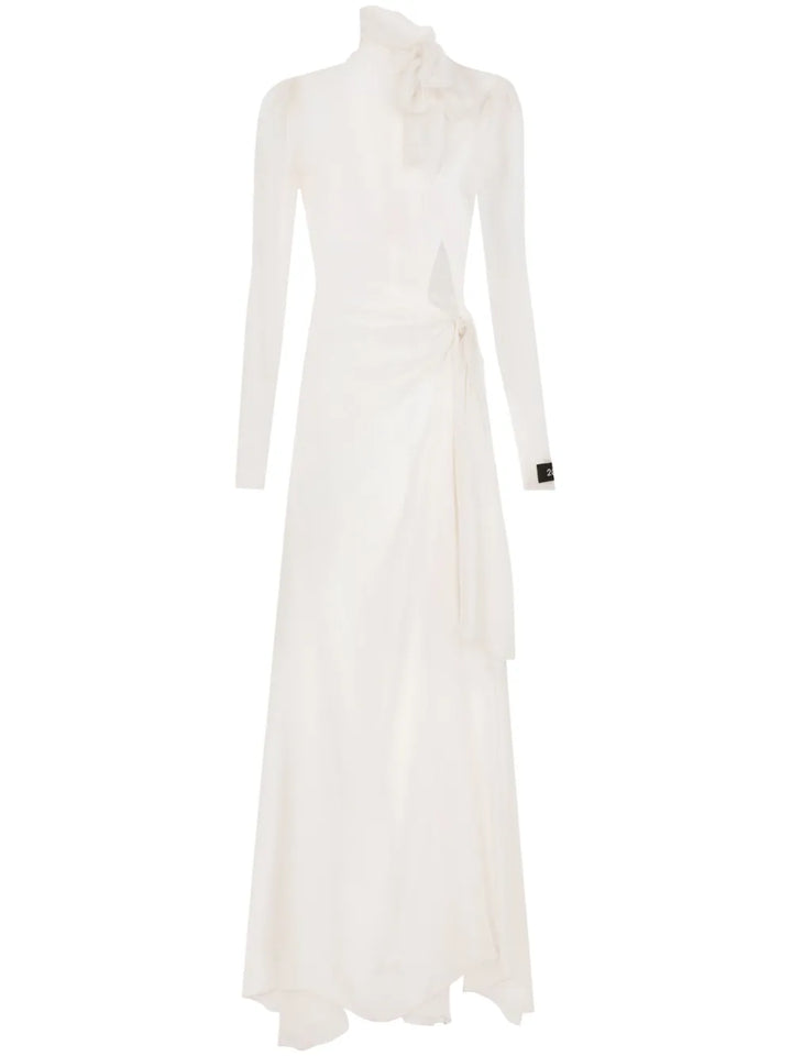 Dolce Gabbana Sheer Silk Maxi Dress — White/ Red — Size XXL — Front View