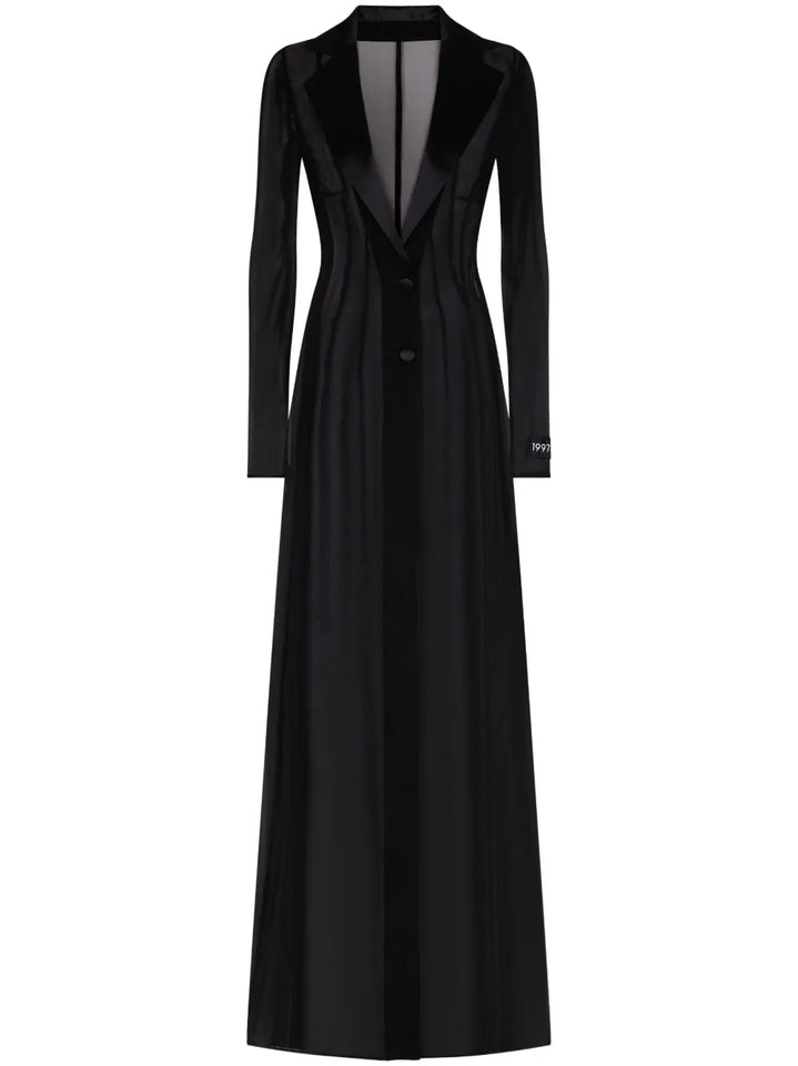 Dolce Gabbana Shawl Lapel Long Sleeve Dress — Black — Size XS — Front View