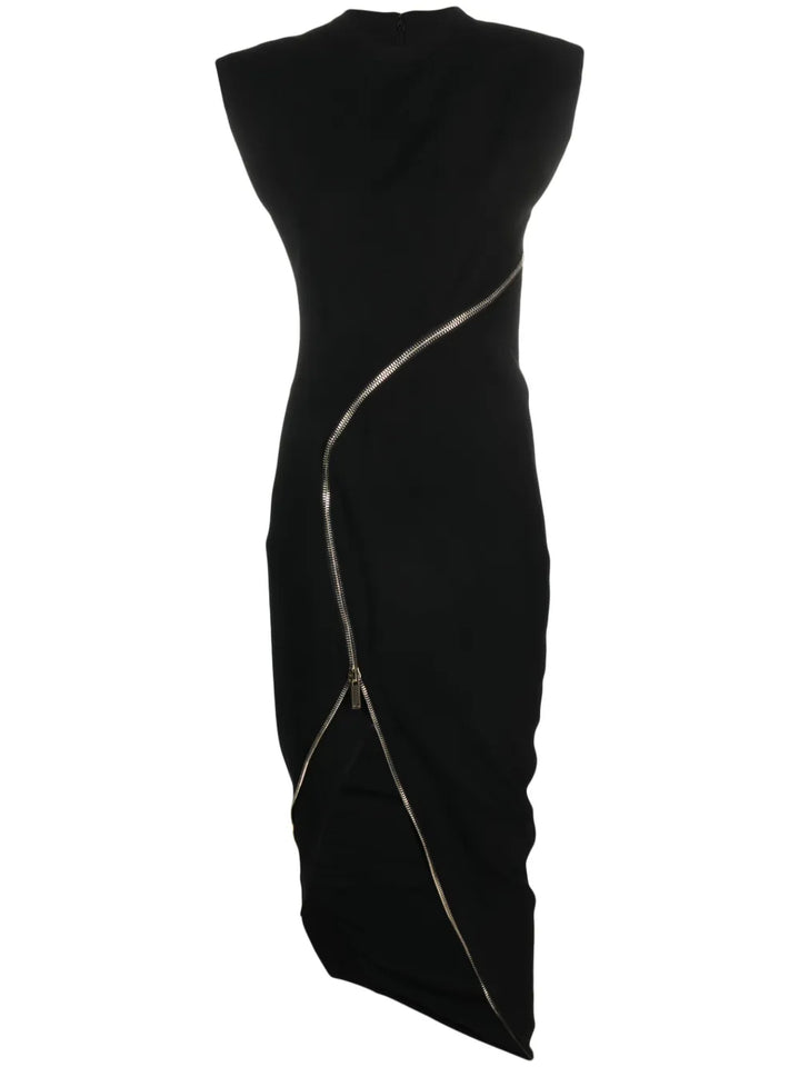 Genny Zip Up Asymmetric Midi Dress — Black — Size XS — Front View