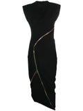Genny Zip Up Asymmetric Midi Dress — Black — Size XS — Front View