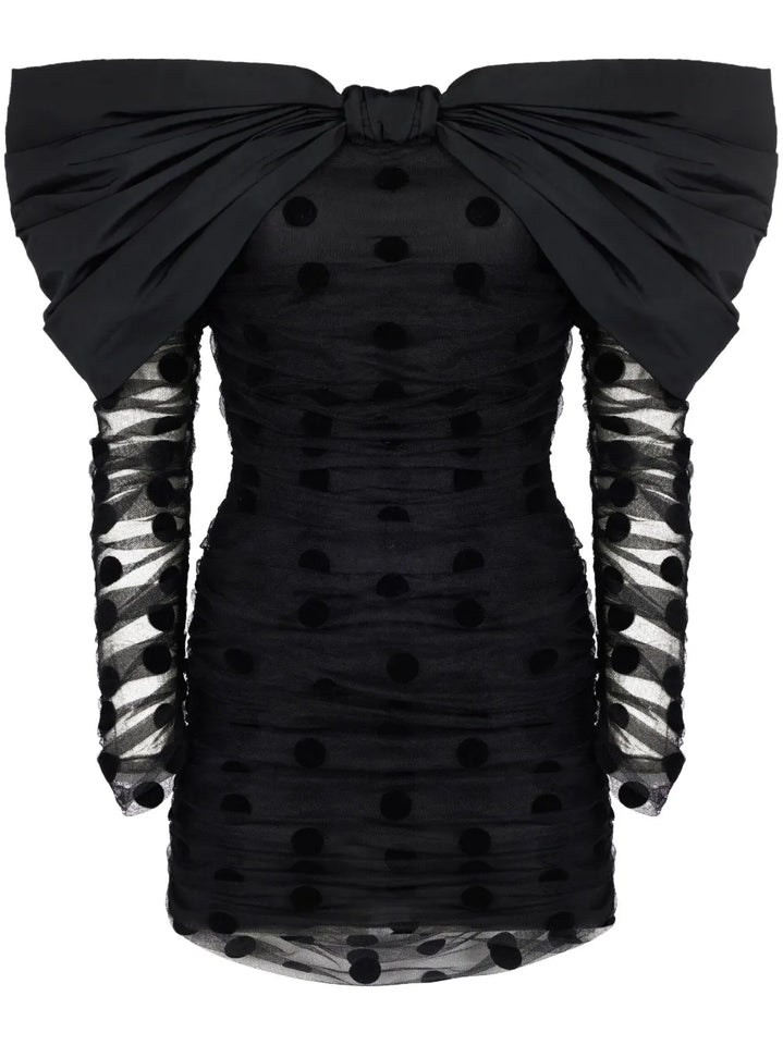 Nina Ricci Oversized Bow Neckline Tulle Dress — Black — Size S — Front View