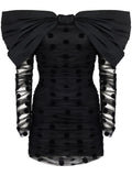 Nina Ricci Oversized Bow Neckline Tulle Dress — Black — Size S — Front View