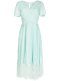 Self Portrait Pleated Lace Trim Midi Dress — Blue/ Red — Size S — Front View