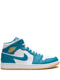 Air Jordan 1 Mid Aquatone Sneakers — Blue/White — Size US M 9.5 - US W 11 — Front View
