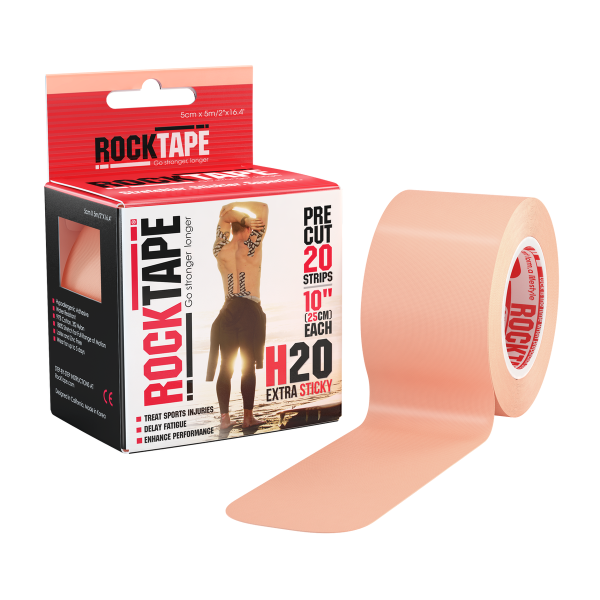 RockTape H2O Edge Precut 20 Count — Beige — Size 2" — Back View
