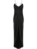 Nili Lotan Cami Silk Satin Gown — Black/ Tan — Size XS — Front View