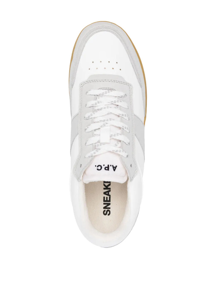 A.P.C. Logo-Print Lace-Up Sneakers — White — Size US M 11 - US W 12.5 — Top View