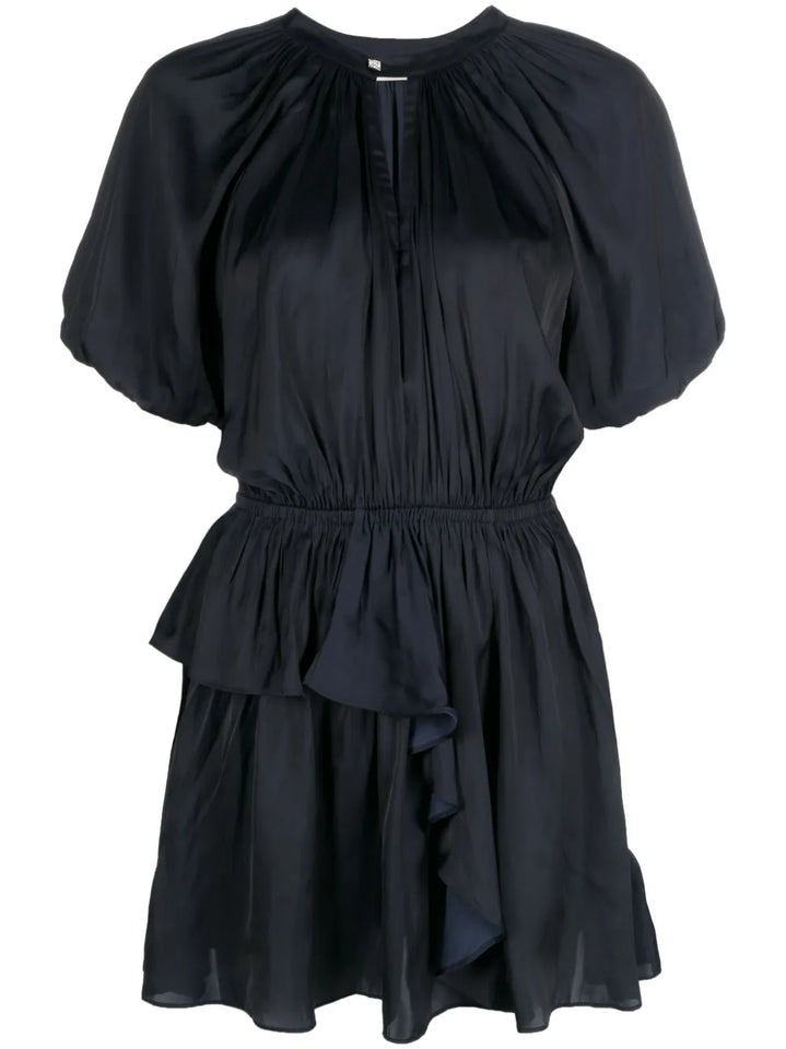 Zadigvoltaire Romina Puff Sleeve Ruched Mini Dress — Blue/ Red — Size XS — Front View
