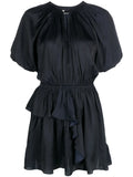 Zadigvoltaire Romina Puff Sleeve Ruched Mini Dress — Blue/ Red — Size XS — Front View