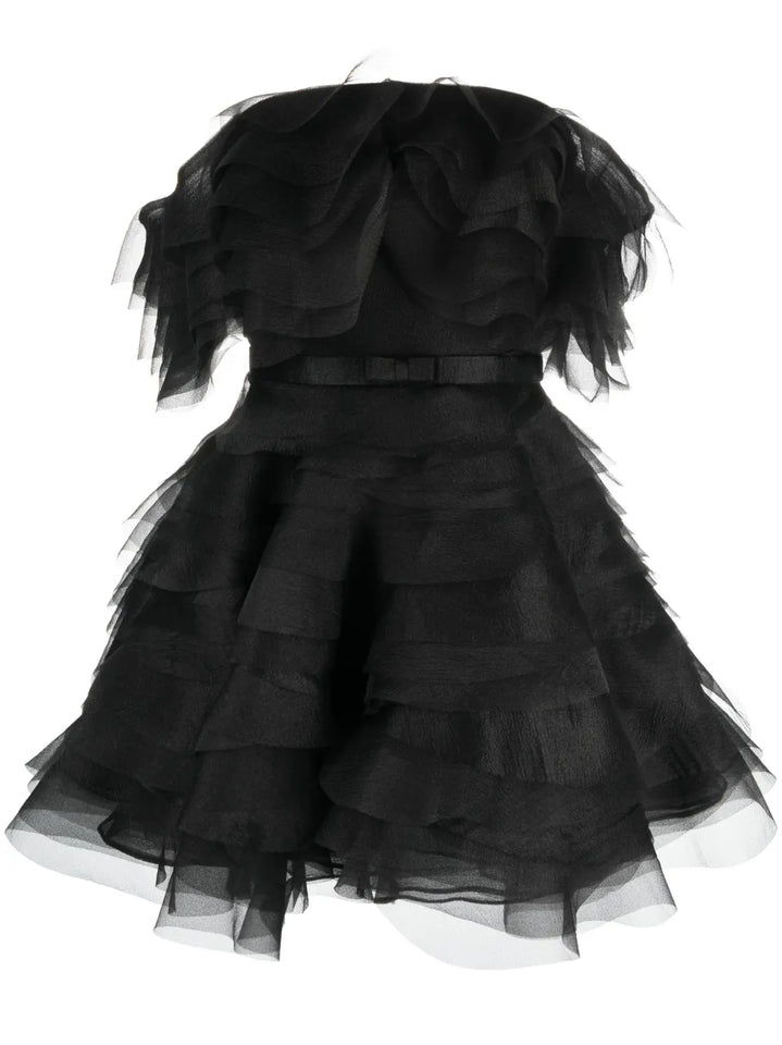Ana Radu Off Shoulder Organza Minidress — Black — Size XS — Front View
