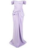 Ana Radu Off Shoulder Satin Maxi Dress — Red/ Purple — Size S — Front View
