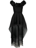 Ana Radu Floral Applique Organza Layered Dress — Black/ Red — Size XS — Front View