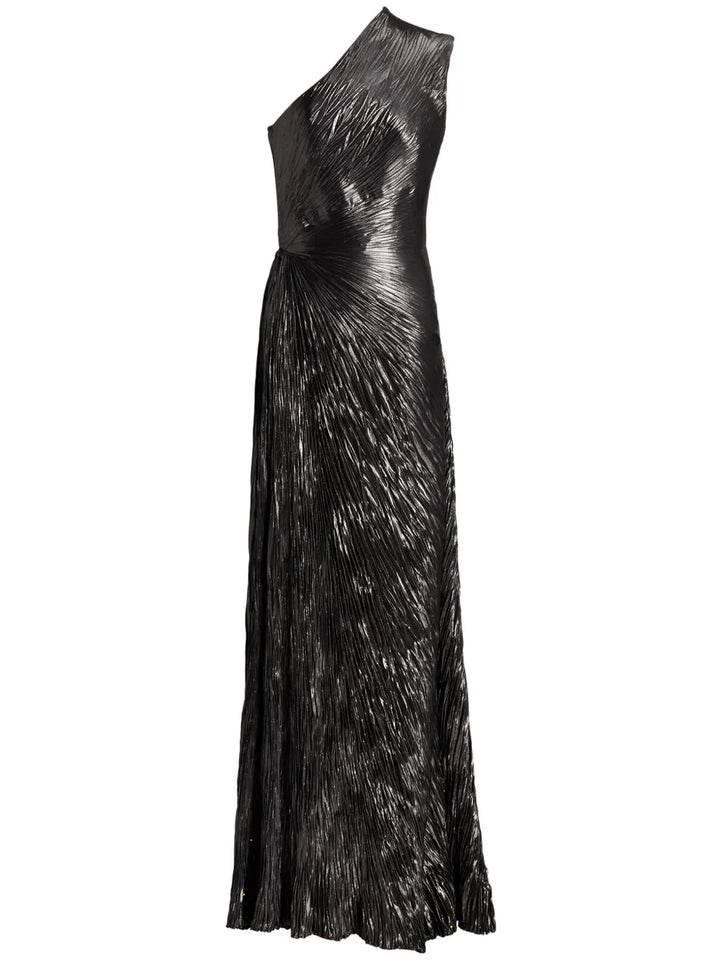 Ralph Lauren Collection Hadlea Foiled Finish Ruched Dress — Black — Size XS — Front View