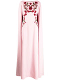 Sachin Babi Vittoria Embroidered Cape Gown — Red/ Green/ Pink — Size XS — Front View