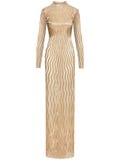 Oscar De La Renta Sequinned Wave Tulle Gown — Gold — Size M — Front View