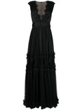 Ana Radu Sleeveless Ruched Maxi Dress — Black/ Red — Size XS — Front View