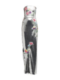 Ml Monique Lhuillier Embroidered Sequin Embellished Dress — Red/ Silver — Size XS — Front View