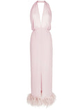 16Arlington Isolde Feather Trim Halterneck Dress — Same as shown — Size XS — Front View